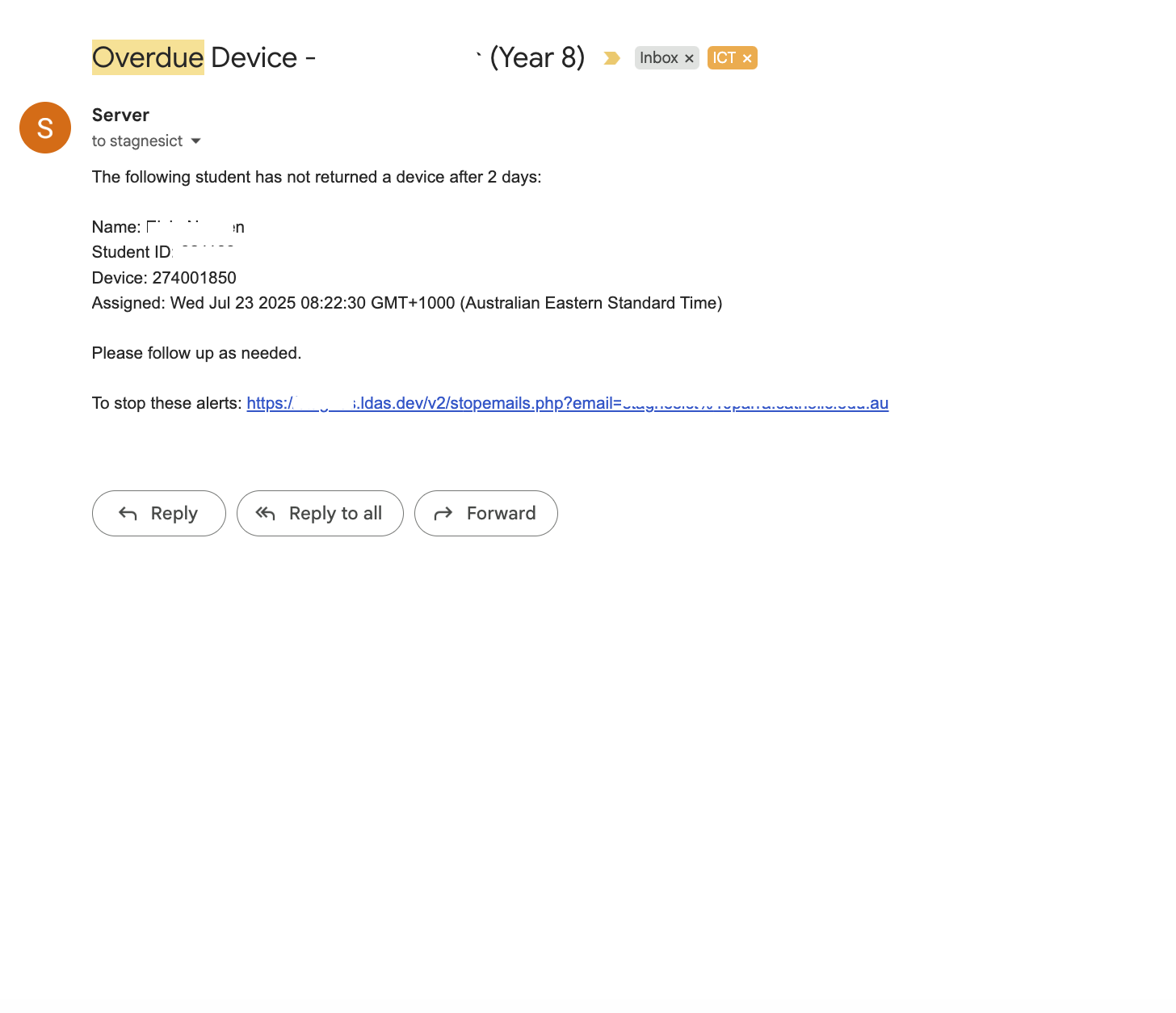 Overdue device alert email (2-day)