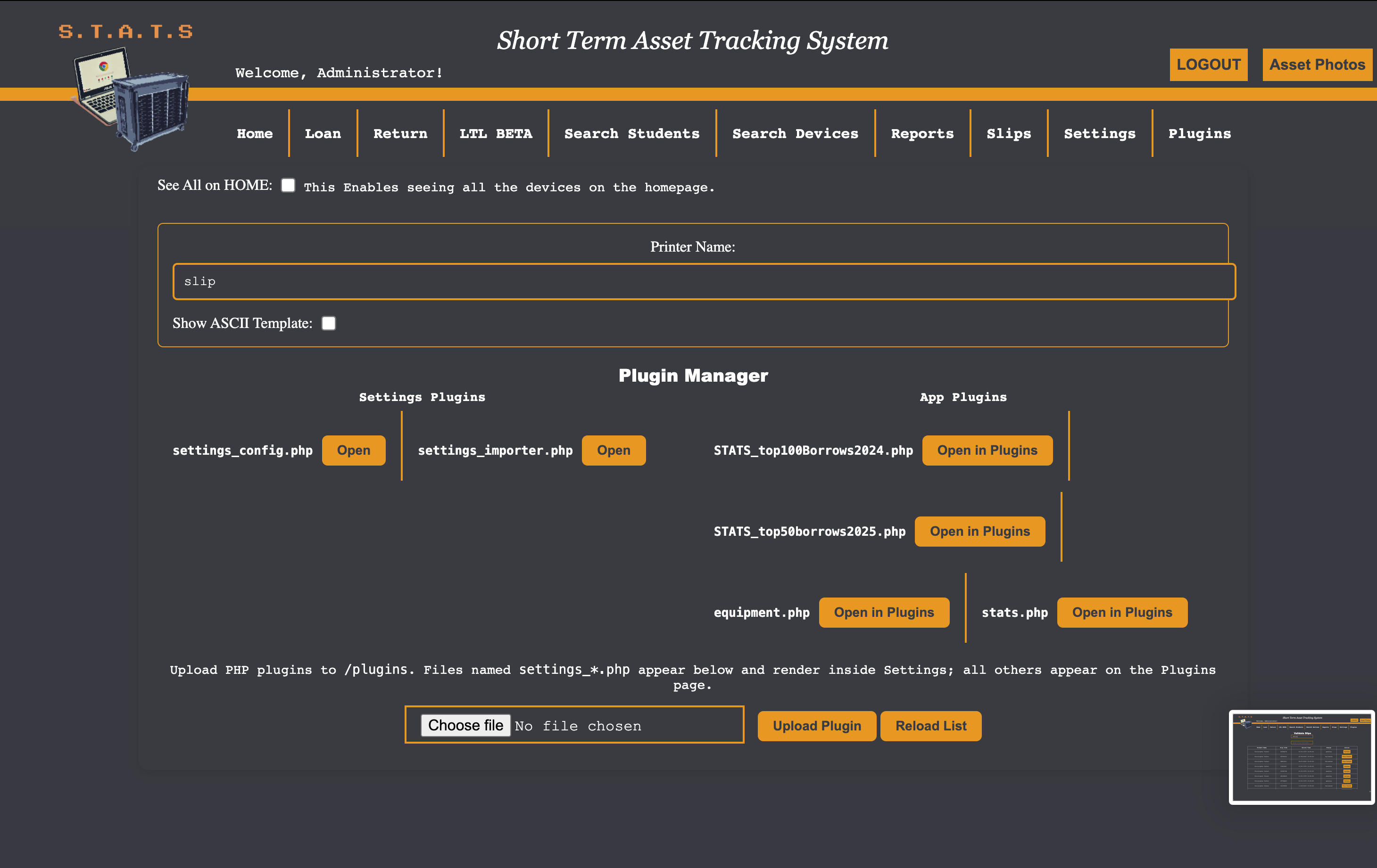 Plugins page